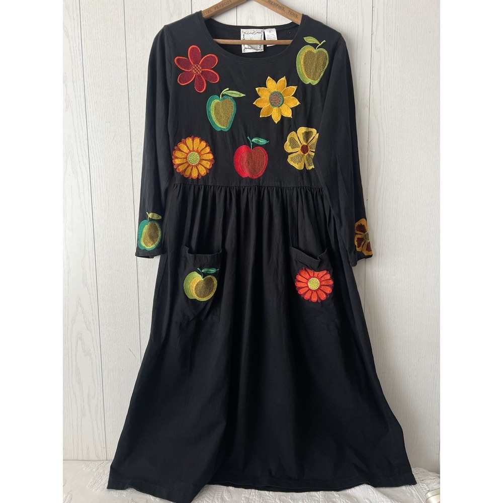 Vintage 90's Michael Simon Maxi Cotton Dress Size Small Womens Fruit Flowers